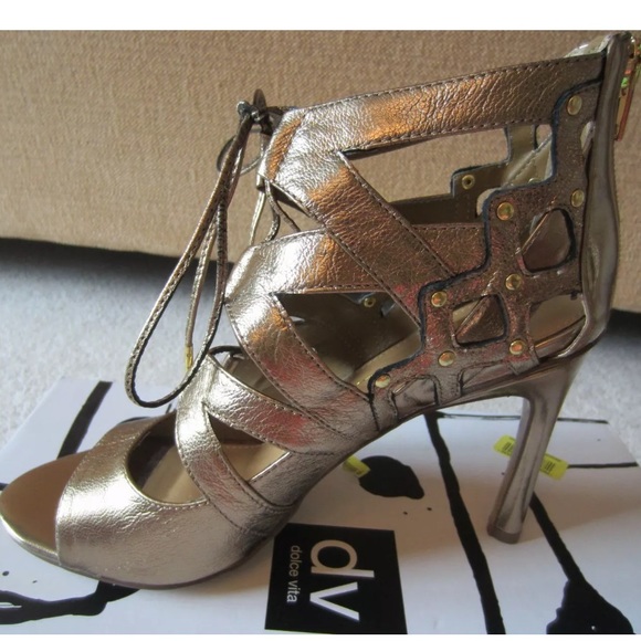 Dolce Vita Safia Gold Copper Lace Up High Heels Sandals Sz 8.5 - Picture 5 of 7
